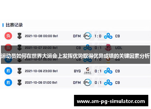 运动员如何在世界大运会上发挥优势取得优异成绩的关键因素分析