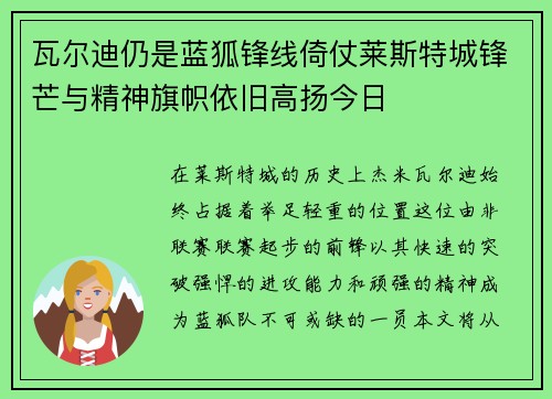 瓦尔迪仍是蓝狐锋线倚仗莱斯特城锋芒与精神旗帜依旧高扬今日 瓦尔迪仍是蓝狐锋线倚仗莱斯特城锋芒与精神旗帜依旧高扬今日